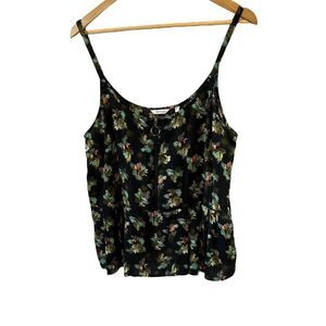 REITMANS Petites Black Printed Lightweight Spaghetti Strap Peplum Zip Tank Top